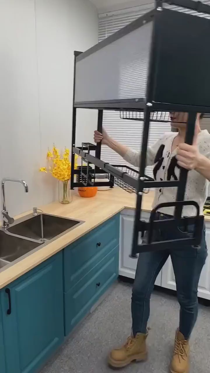 Kitchen Sink Shelf with Cabinet Door | Stainless Steel Under-Sink Organizer Rack