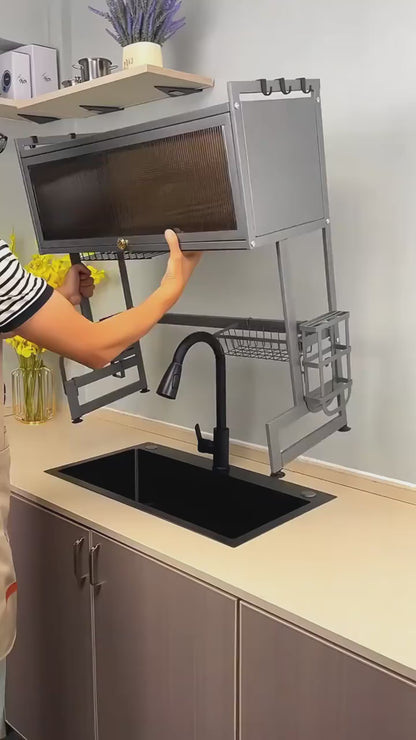 Kitchen Sink Shelf with Cabinet Door | Stainless Steel Under-Sink Organizer Rack