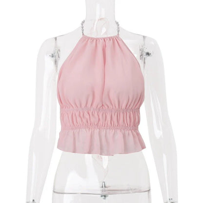 Pink Halterneck Open Back Vest