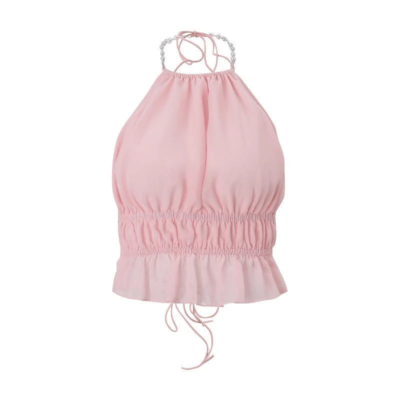Pink Halterneck Open Back Vest
