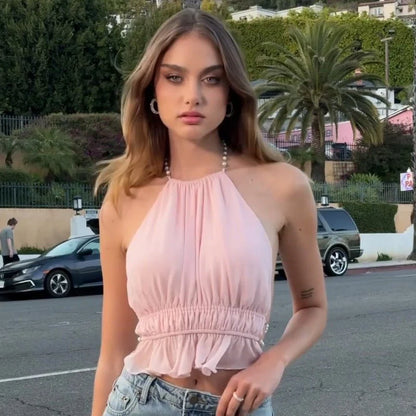Pink Halterneck Open Back Vest